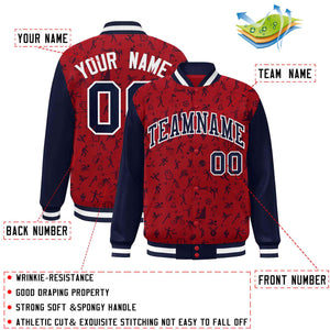 Custom Red Navy Graffiti Pattern Varsity Raglan Sleeves Letterman Baseball Jacket