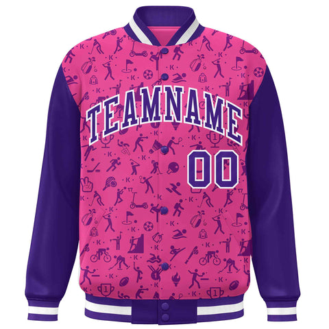 Custom Pink Purple Graffiti Pattern Varsity Raglan Sleeves Letterman Baseball Jacket