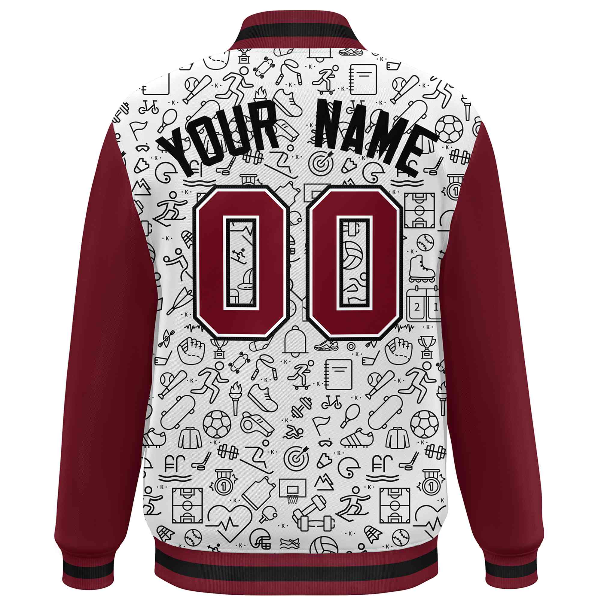 Custom White Crimson-Black Line Graffiti Pattern Varsity Raglan Sleeves Letterman Baseball Jacket