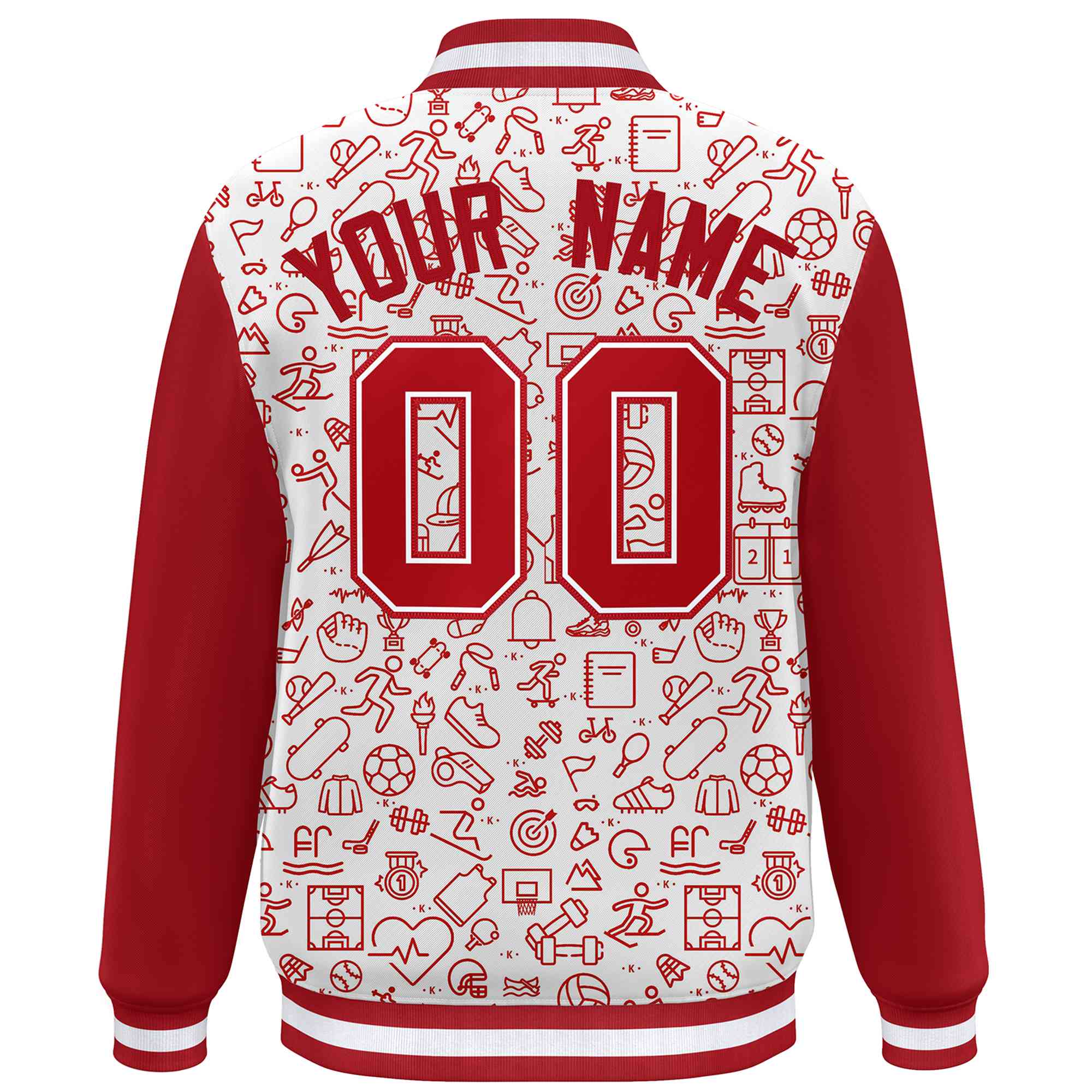 Custom White Red Line Graffiti Pattern Varsity Raglan Sleeves Letterman Baseball Jacket