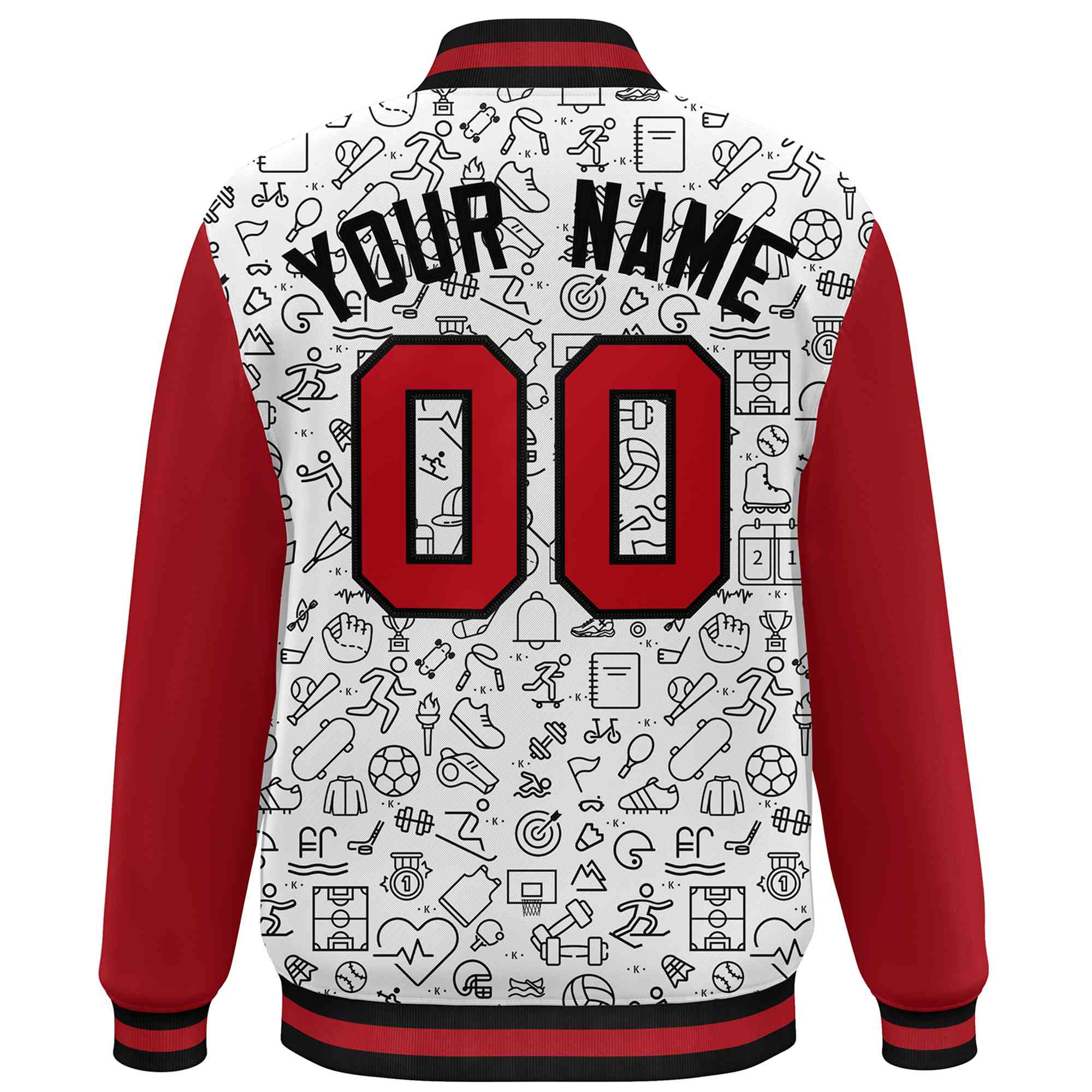 Custom White Red-Black Line Graffiti Pattern Varsity Raglan Sleeves Letterman Baseball Jacket