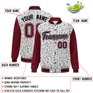 Custom White Crimson-Black Line Graffiti Pattern Varsity Raglan Sleeves Letterman Baseball Jacket