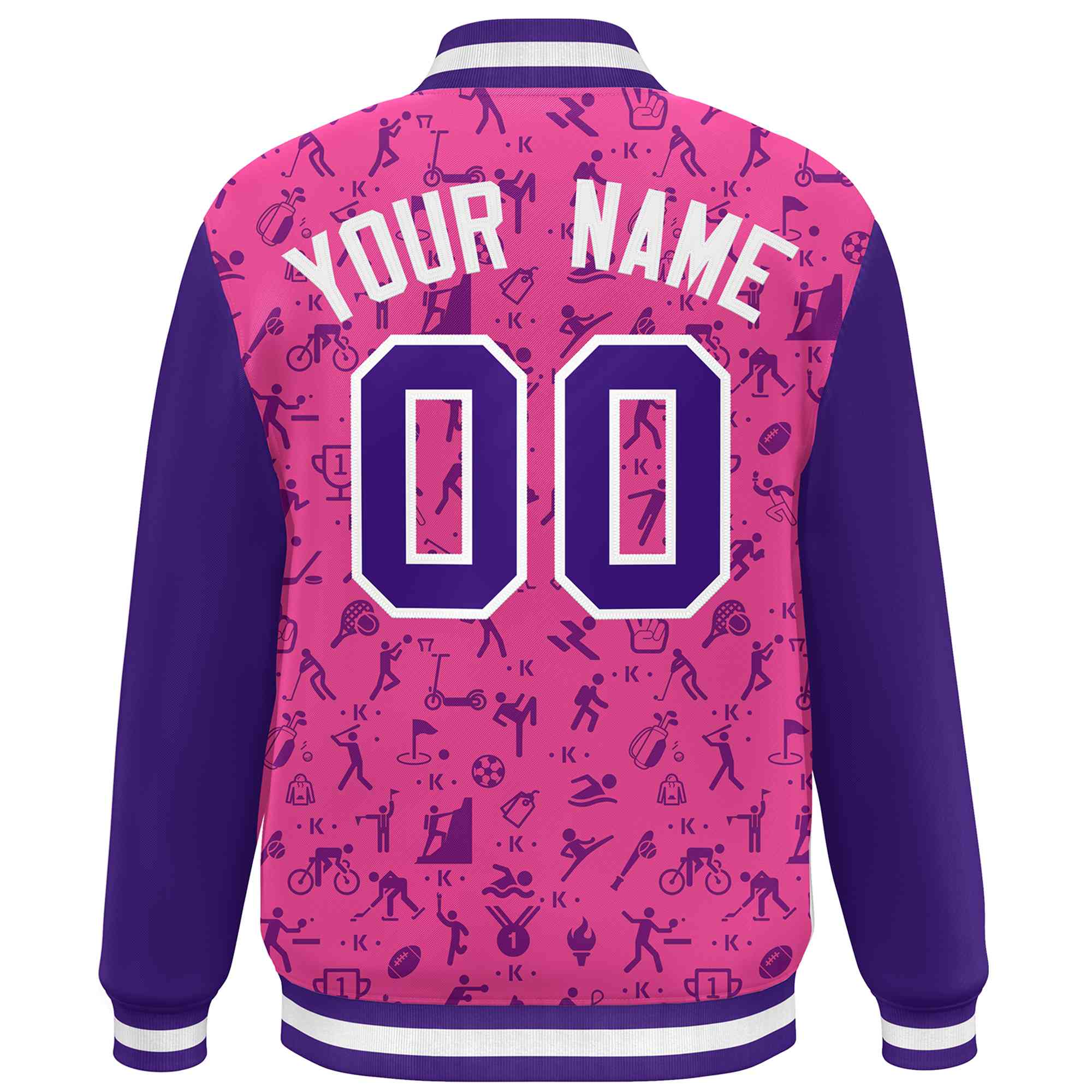 Custom Pink Purple Graffiti Pattern Varsity Raglan Sleeves Letterman Baseball Jacket