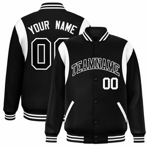 Custom Black White Color Block Bomber Varsity Full-Snap Baseball Jacket