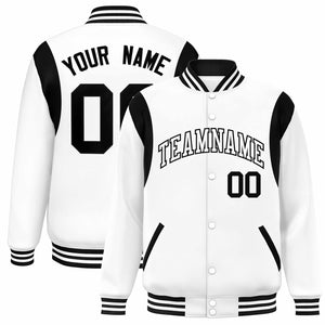 Custom White Black Color Block Bomber Varsity Full-Snap Baseball Jacket