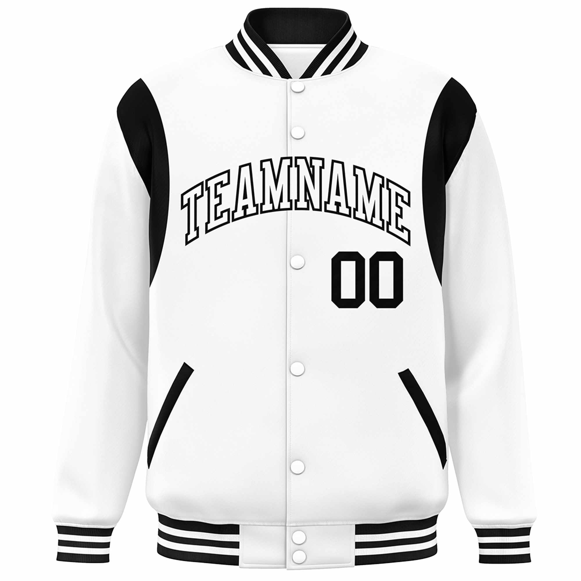 Custom White Black Color Block Bomber Varsity Full-Snap Baseball Jacket