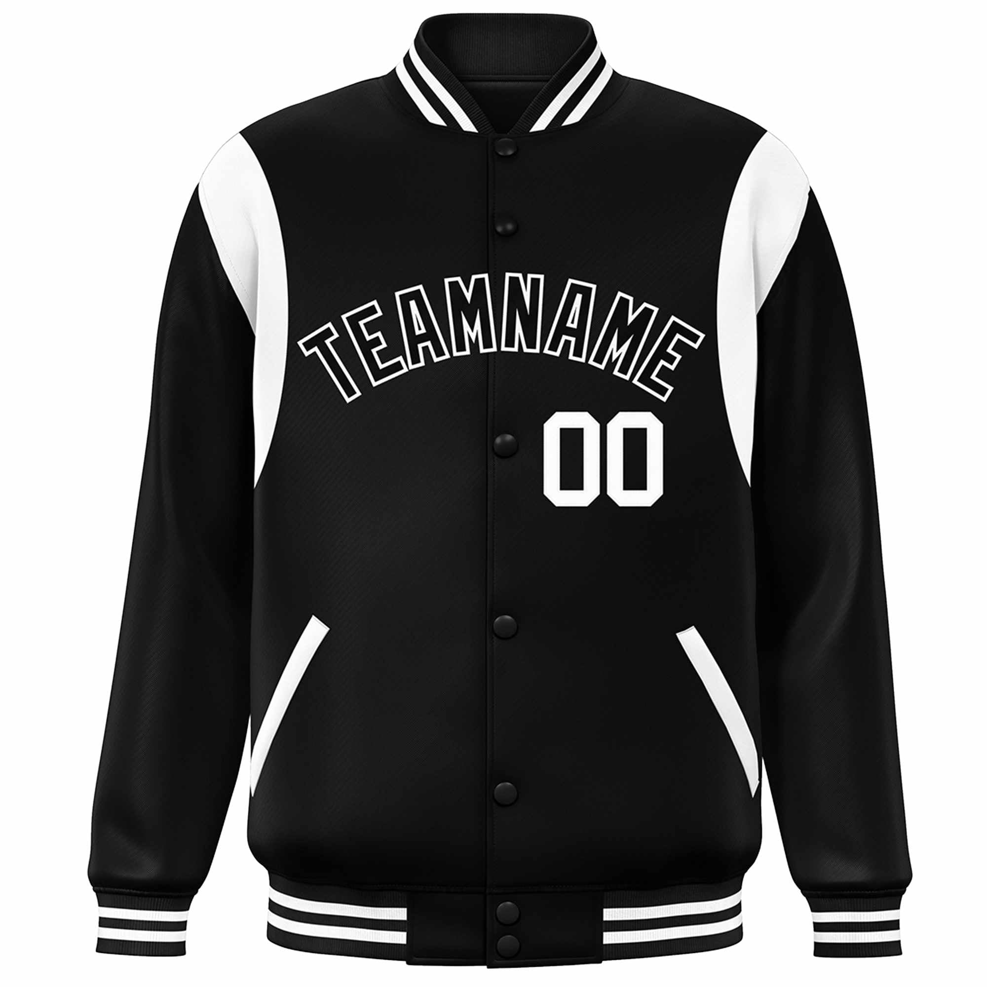 Custom Black White Color Block Bomber Varsity Full-Snap Baseball Jacket