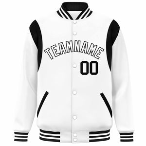 Custom White Black Color Block Bomber Varsity Full-Snap Baseball Jacket