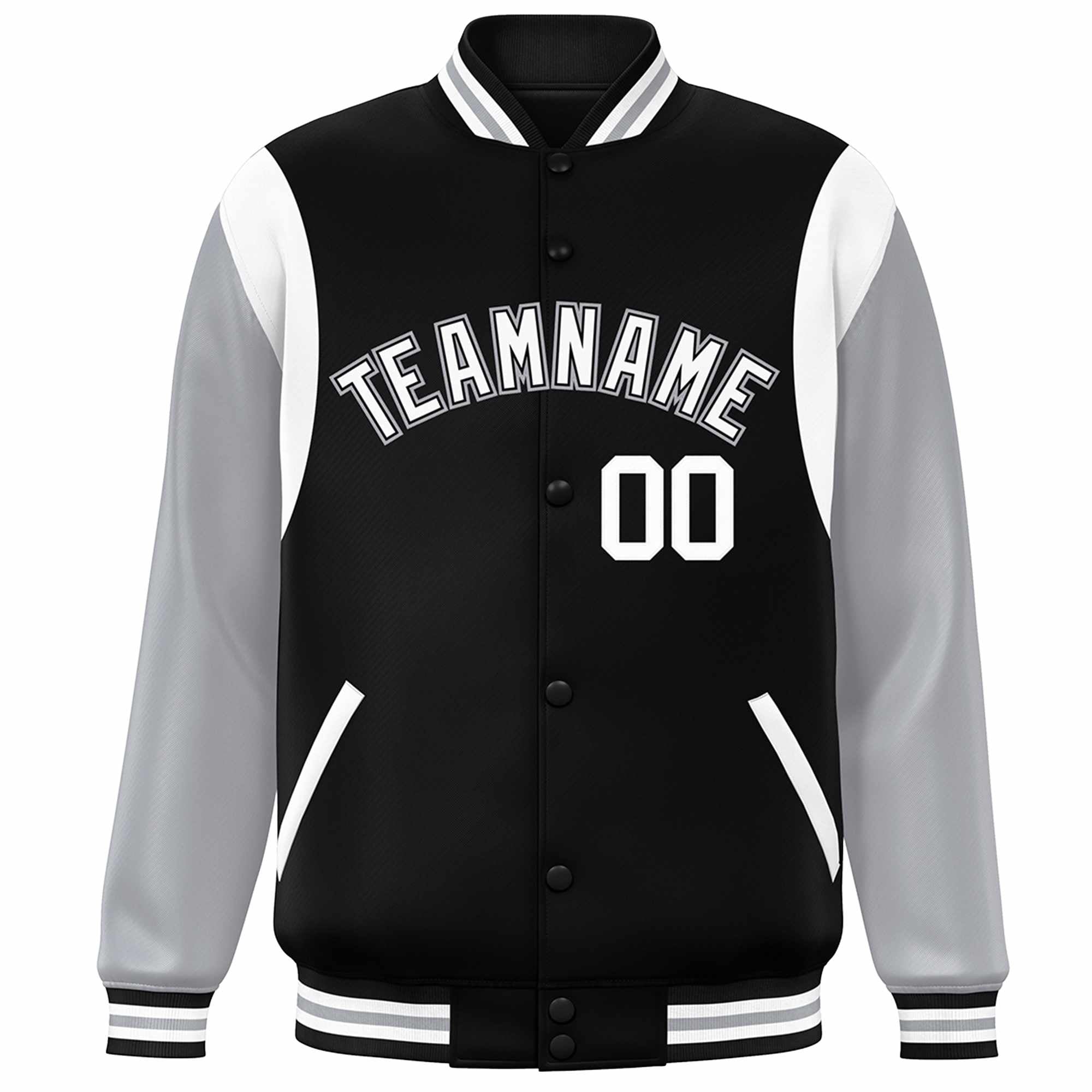 Custom Black Gray-White Color Block Bomber Varsity Full-Snap Baseball Jacket