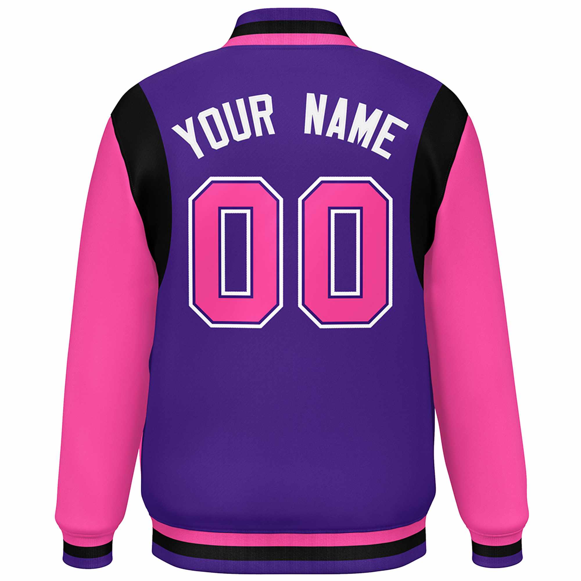 Custom Purple Pink-White Color Block Bomber Varsity Full-Snap Baseball Jacket