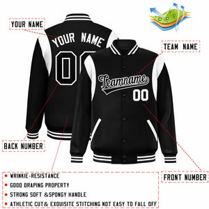 Custom Black White Color Block Bomber Varsity Full-Snap Baseball Jacket