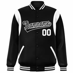 Custom Black White Color Block Bomber Varsity Full-Snap Baseball Jacket