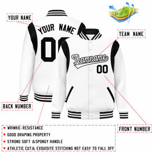 Custom White Black Color Block Bomber Varsity Full-Snap Baseball Jacket