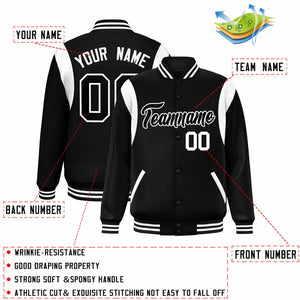 Custom Black White Color Block Bomber Varsity Full-Snap Baseball Jacket