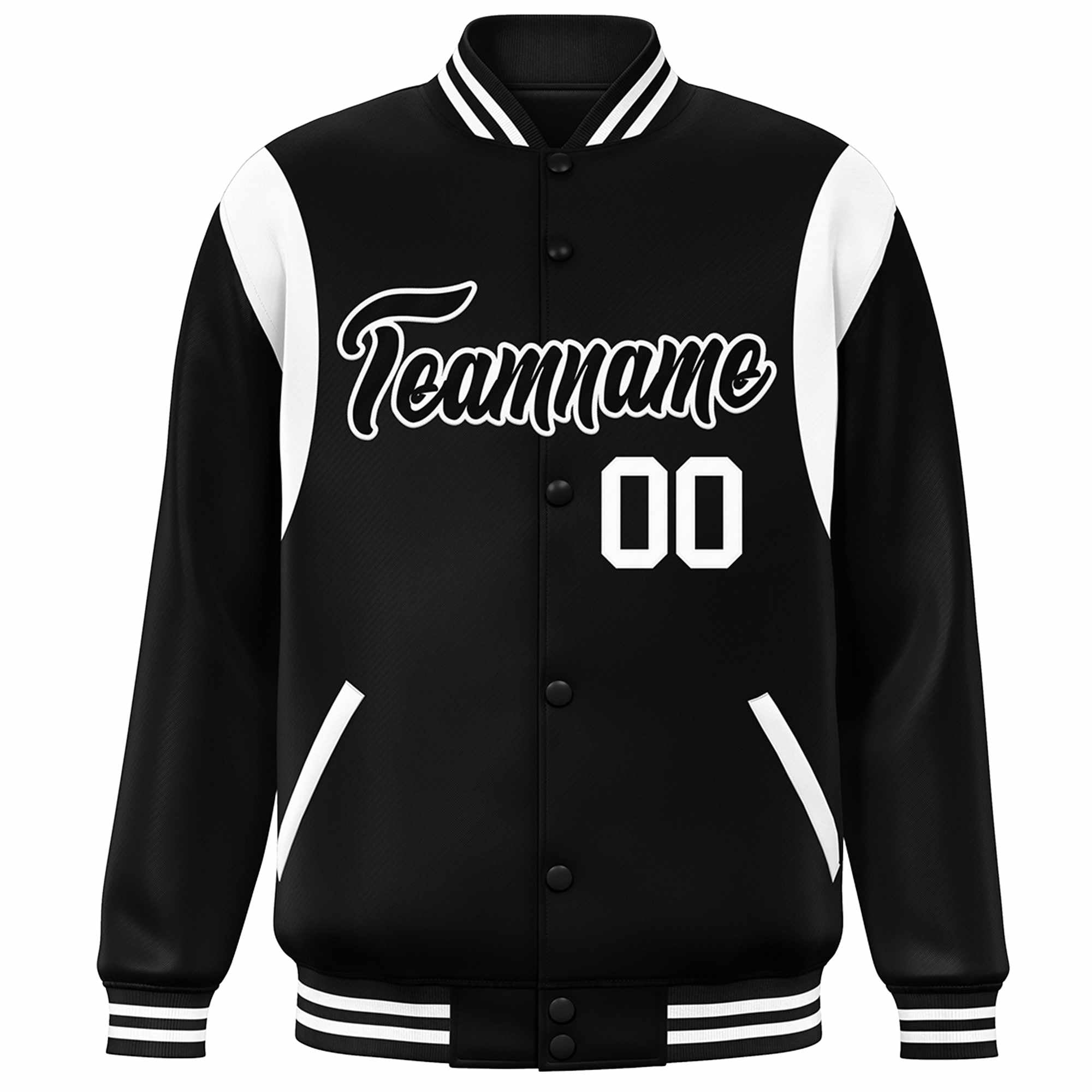 Custom Black White Color Block Bomber Varsity Full-Snap Baseball Jacket