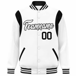 Custom White Black Color Block Bomber Varsity Full-Snap Baseball Jacket