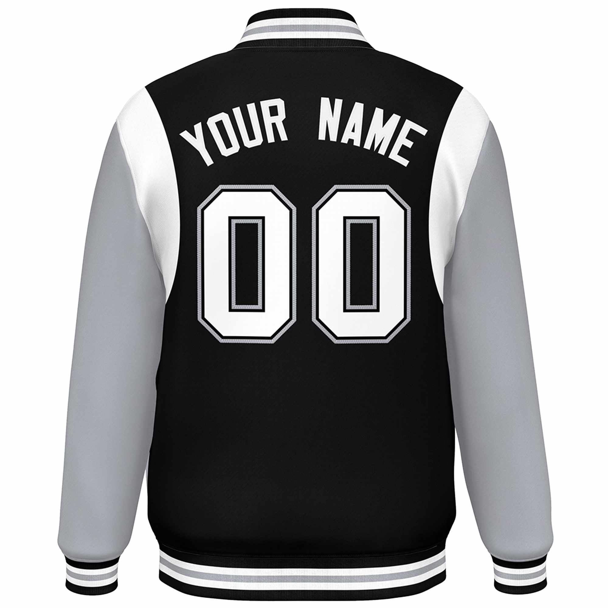 Custom Black Gray-White Color Block Bomber Varsity Full-Snap Baseball Jacket