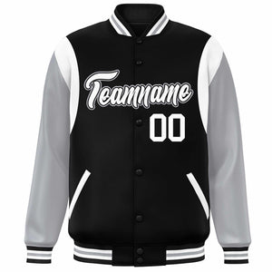 Custom Black Gray-White Color Block Bomber Varsity Full-Snap Baseball Jacket