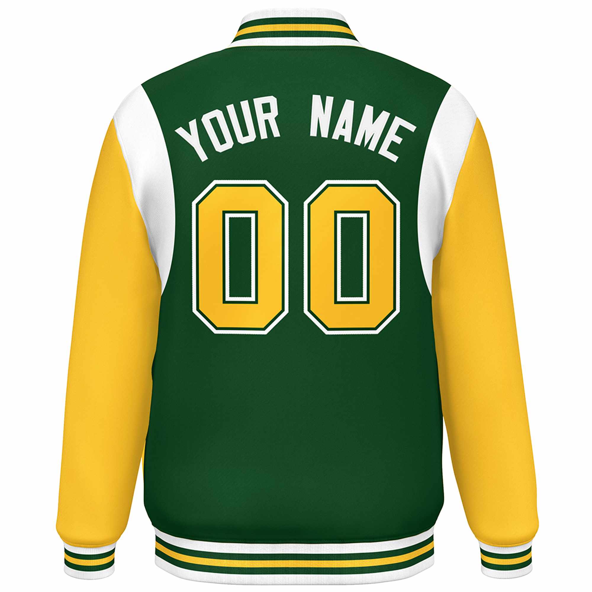 Custom Green Yellow-White Color Block Bomber Varsity Full-Snap Baseball Jacket