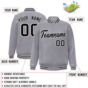 Custom Gray Black-White Classic Style Varsity Full-Snap Letterman Jacket