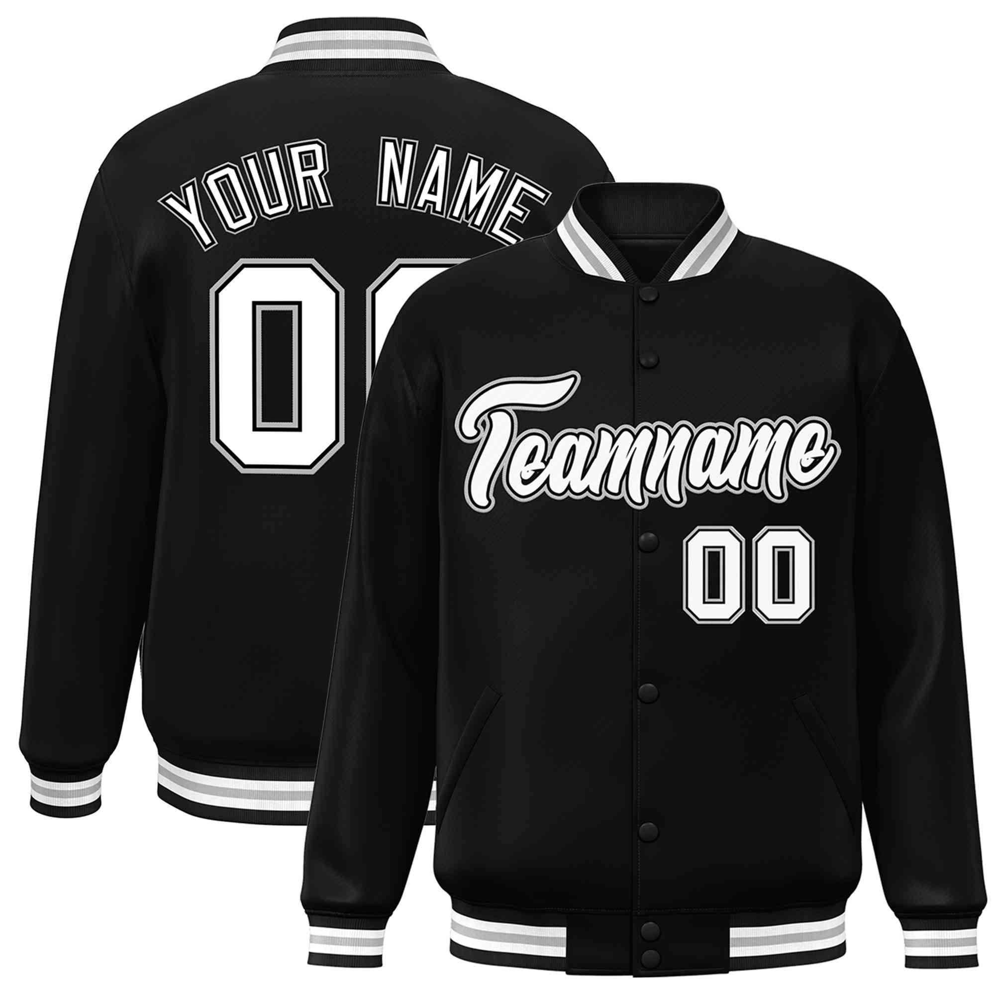 Custom Black White-Black Classic Style Varsity Full-Snap Letterman Jacket