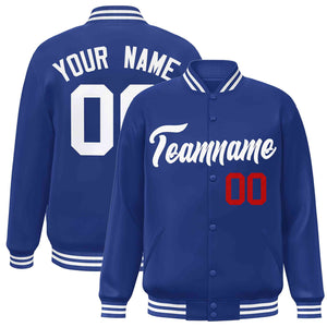 Custom Royal White Classic Style Varsity Full-Snap Letterman Jacket