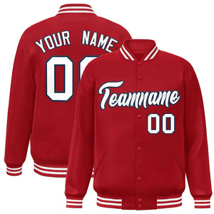 Custom Red White-Navy Classic Style Varsity Full-Snap Letterman Jacket