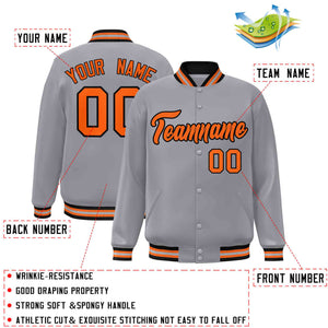 Custom Gray Orange-Black Classic Style Varsity Full-Snap Letterman Jacket