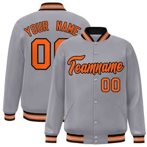 Custom Gray Orange-Black Classic Style Varsity Full-Snap Letterman Jacket