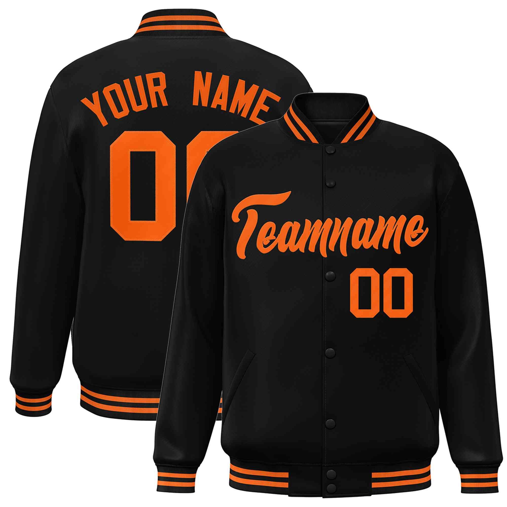 Custom Black Orange Classic Style Varsity Full-Snap Letterman Jacket