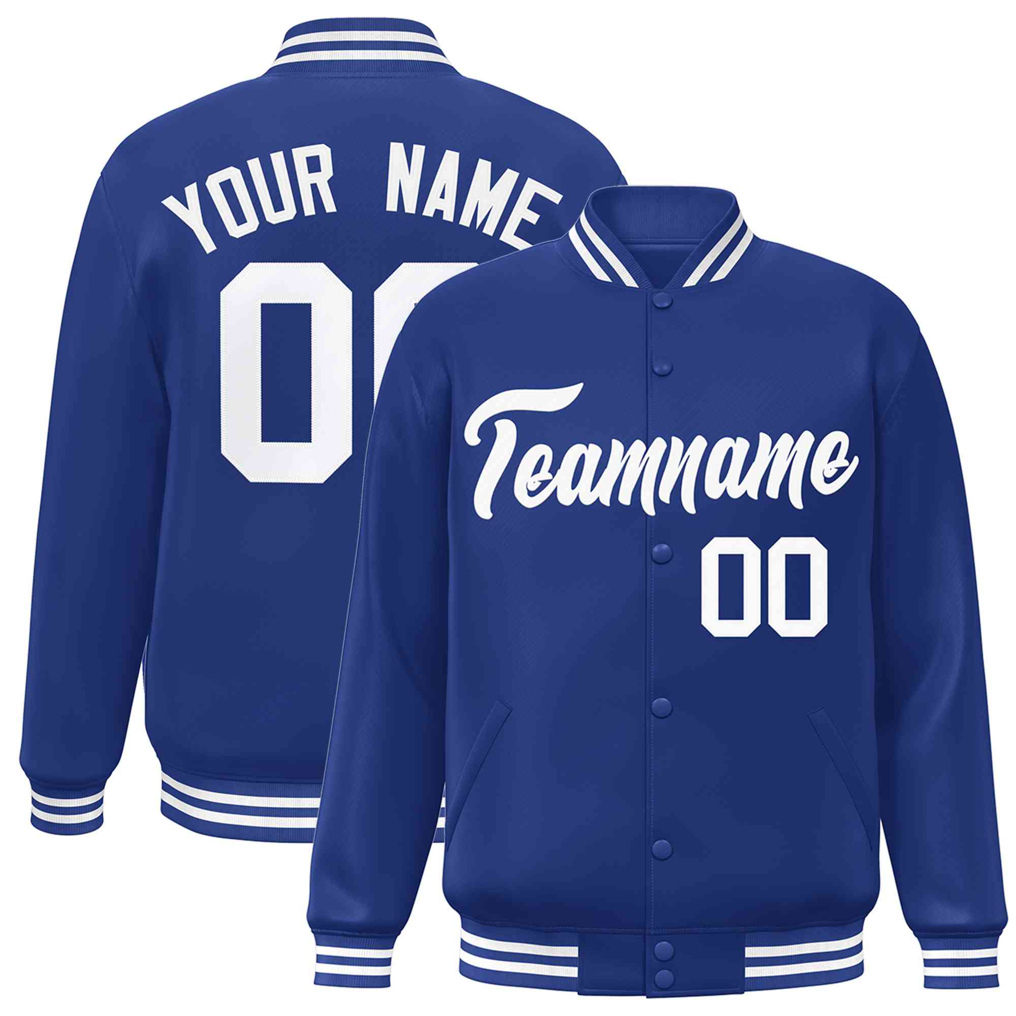 Custom Royal White Classic Style Varsity Full-Snap Letterman Jacket