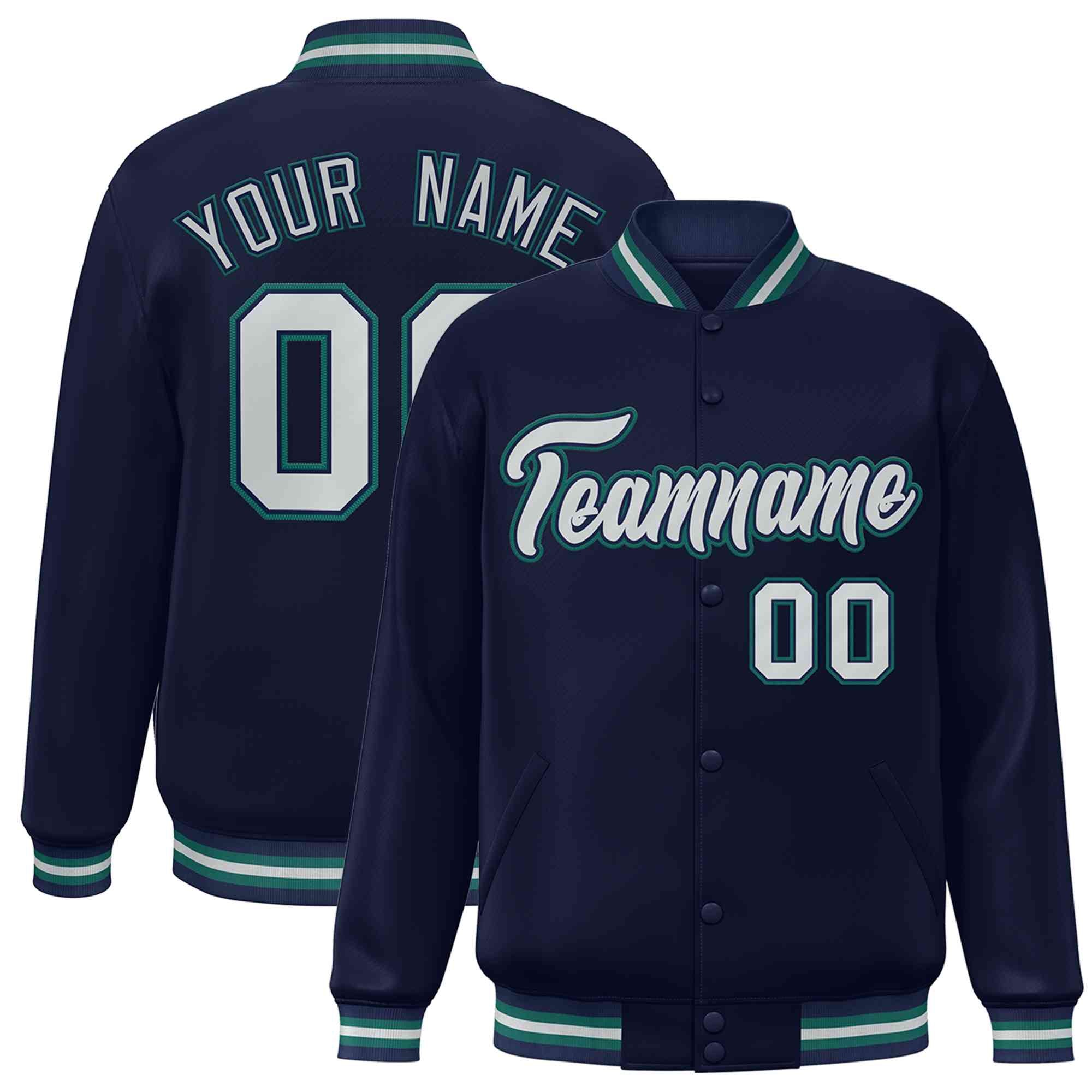 Custom Navy Gray-Navy Classic Style Varsity Full-Snap Letterman Jacket