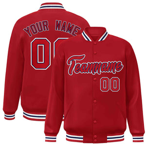 Custom Red Red-Navy Classic Style Varsity Full-Snap Letterman Jacket