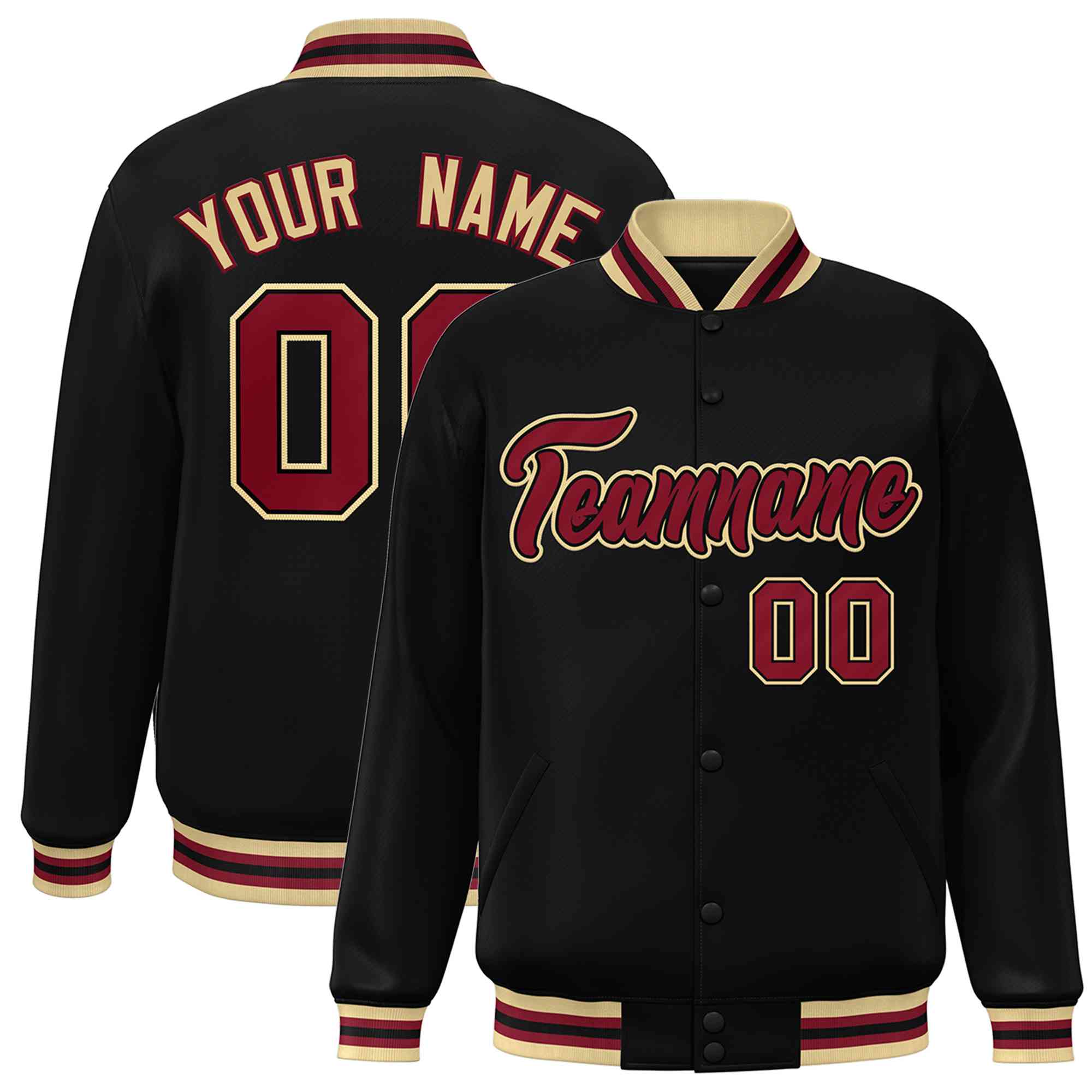 Custom Black Crimson-Black Classic Style Varsity Full-Snap Letterman Jacket