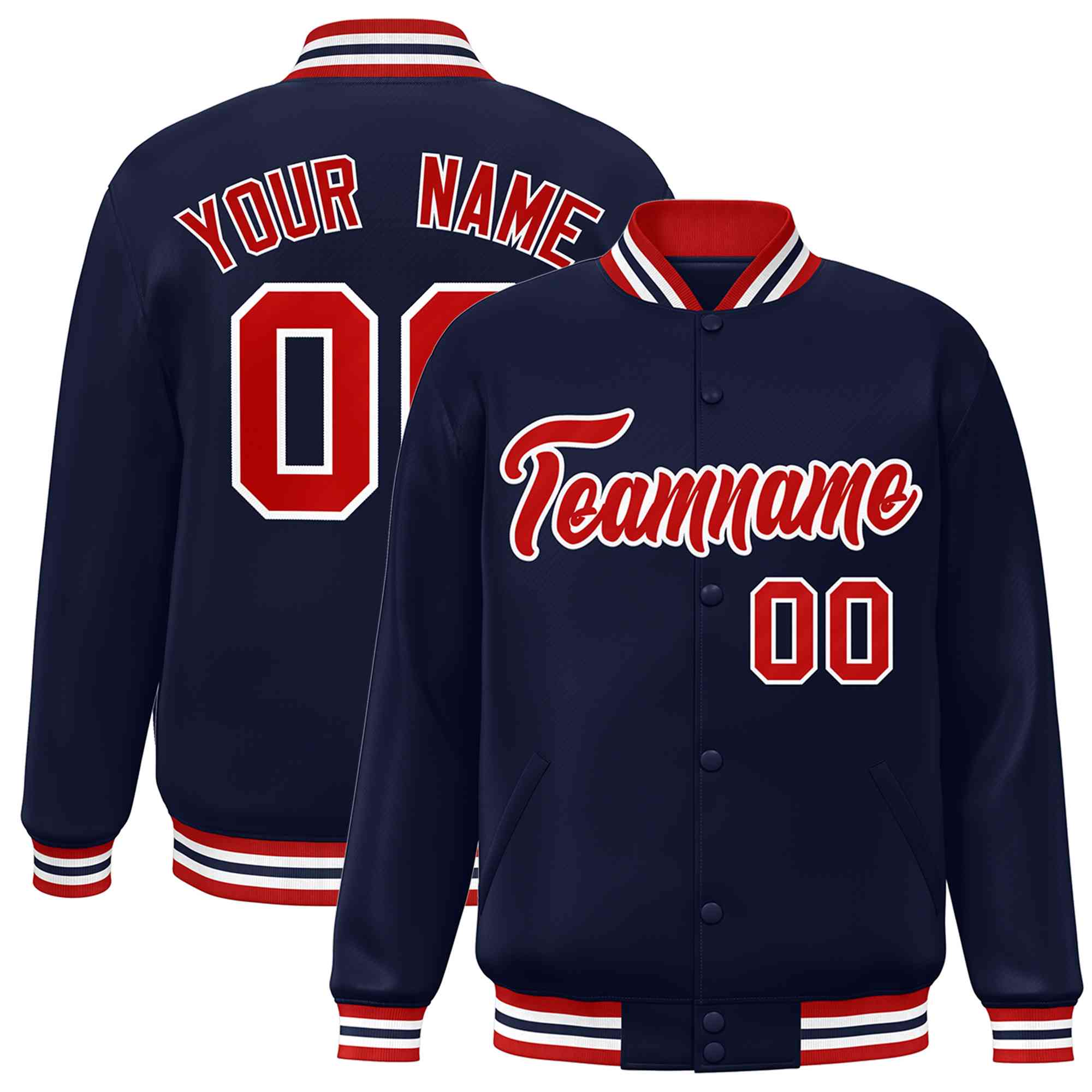 Custom Navy Red-White Classic Style Varsity Full-Snap Letterman Jacket