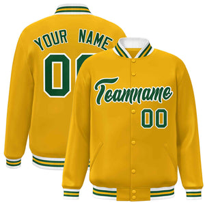 Custom Gold Green-White Classic Style Varsity Full-Snap Letterman Jacket