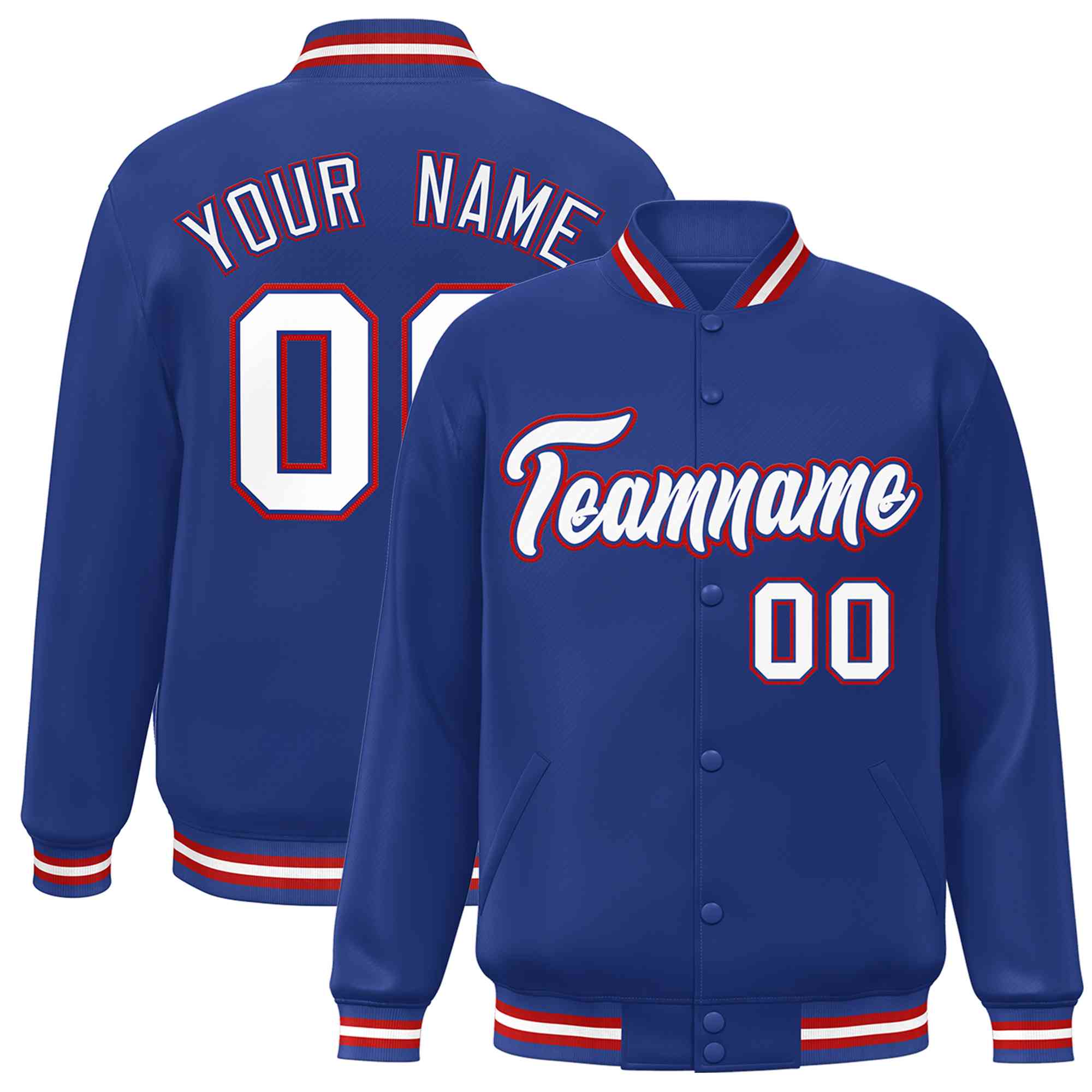 Custom Royal White-Royal Classic Style Varsity Full-Snap Letterman Jacket