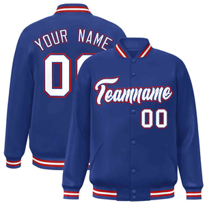 Veste Letterman personnalisée Royal White-Royal Classic Style Varsity Full-Snap