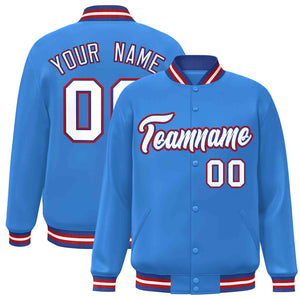 Custom Powder Blue White-Royal Classic Style Varsity Full-Snap Letterman Jacket