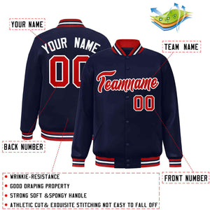 Custom Navy Red-White Classic Style Varsity Full-Snap Letterman Jacket