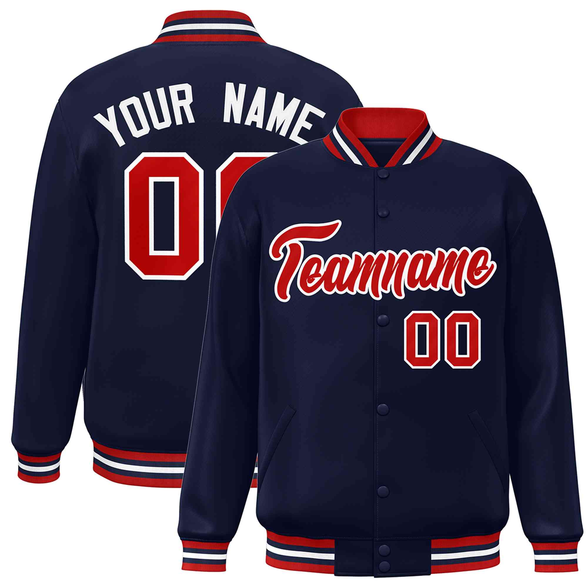 Custom Navy Red-White Classic Style Varsity Full-Snap Letterman Jacket