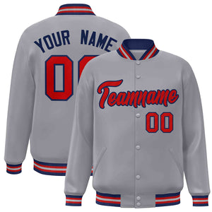 Custom Gray Red-Navy Classic Style Varsity Full-Snap Letterman Jacket