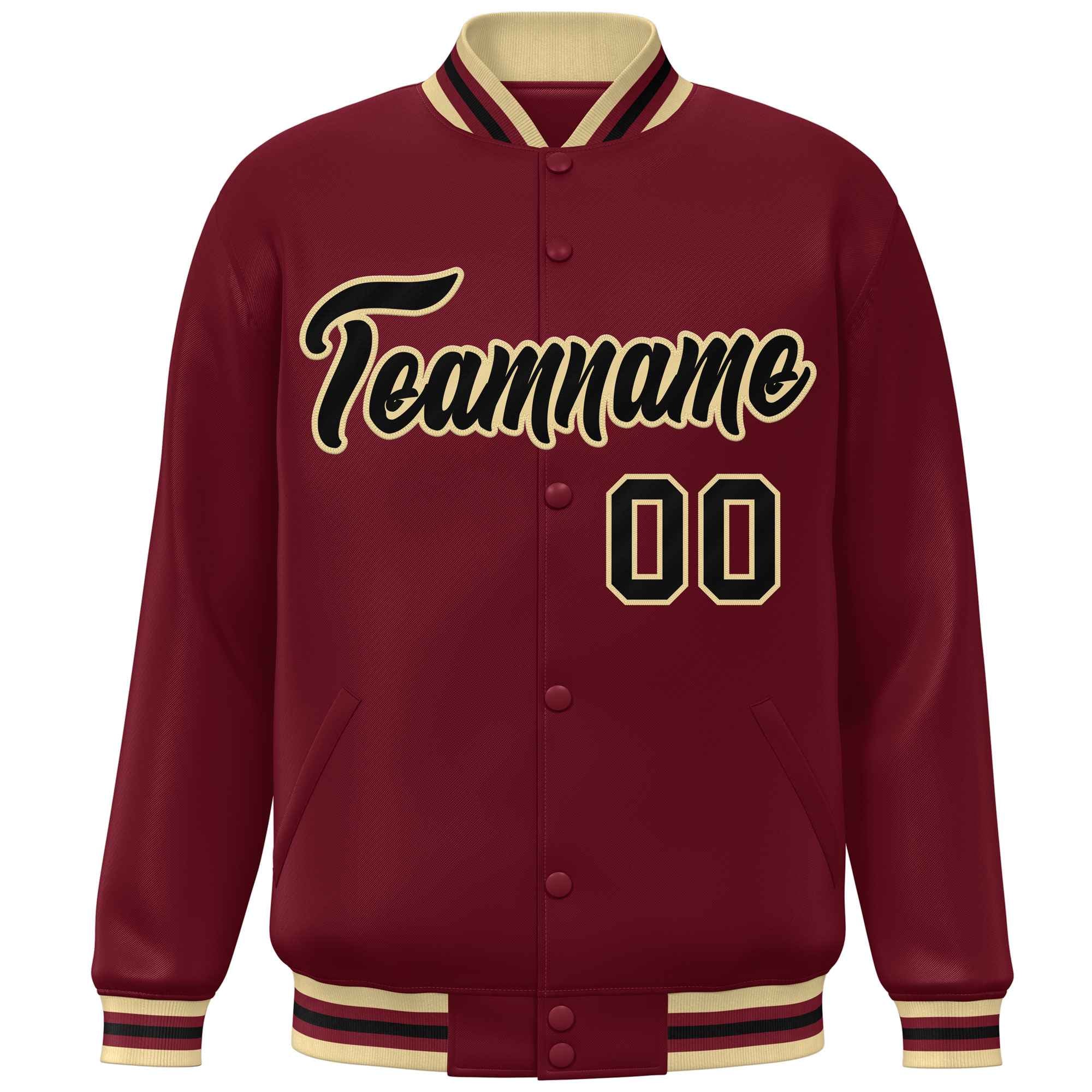 Custom Crimson Khaki-Black Varsity Full-Snap Classic Style Letterman Baseball Jacket