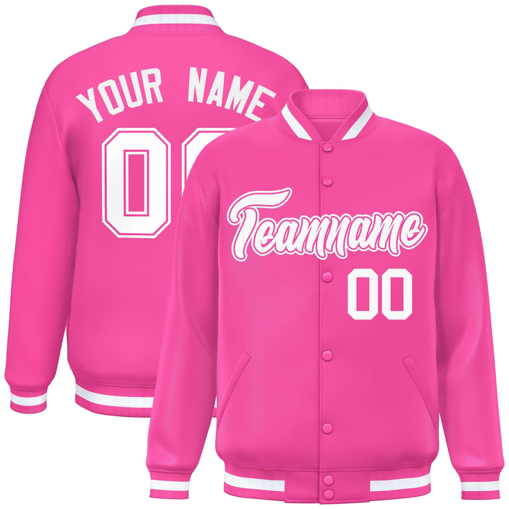 Custom Pink White Varsity Full-Snap Classic Style Letterman Baseball Jacket