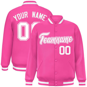 Custom Pink White Varsity Full-Snap Classic Style Letterman Baseball Jacket