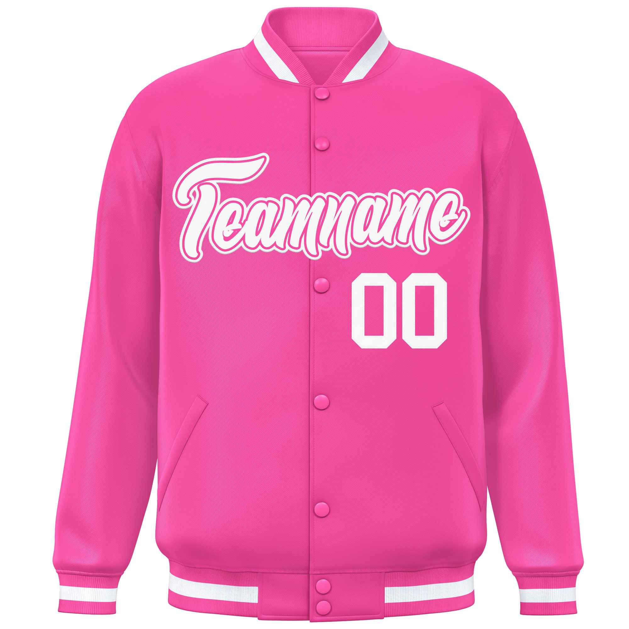 Veste de baseball Letterman de style classique à pression intégrale rose et blanche personnalisée