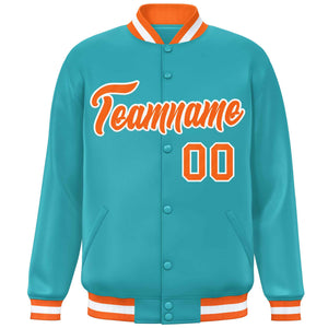 Veste de baseball Letterman personnalisée Aqua Orange-Blanc Varsity Full-Snap de style classique