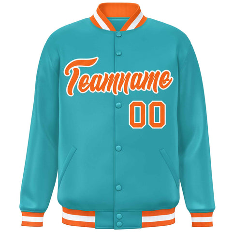 Custom Aqua Orange-White Varsity Full-Snap Classic Style Letterman Baseball Jacket