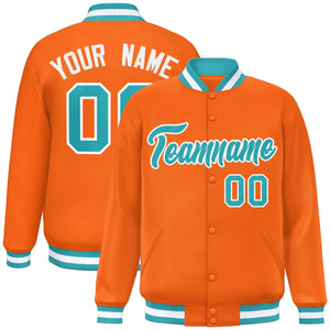 Custom Orange Aqua-White Varsity Full-Snap Classic Style Letterman Baseball Jacket