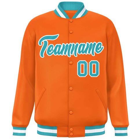 Custom Orange Aqua-White Varsity Full-Snap Classic Style Letterman Baseball Jacket